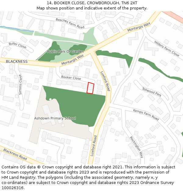 14, BOOKER CLOSE, CROWBOROUGH, TN6 2XT: Location map and indicative extent of plot