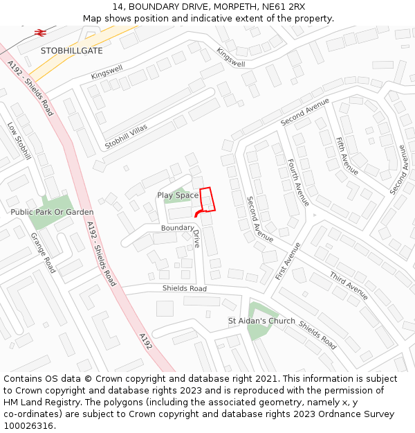 14, BOUNDARY DRIVE, MORPETH, NE61 2RX: Location map and indicative extent of plot
