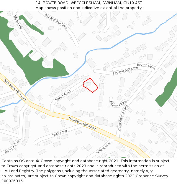 14, BOWER ROAD, WRECCLESHAM, FARNHAM, GU10 4ST: Location map and indicative extent of plot