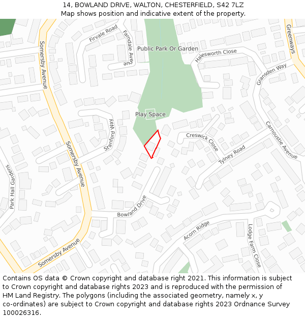 14, BOWLAND DRIVE, WALTON, CHESTERFIELD, S42 7LZ: Location map and indicative extent of plot