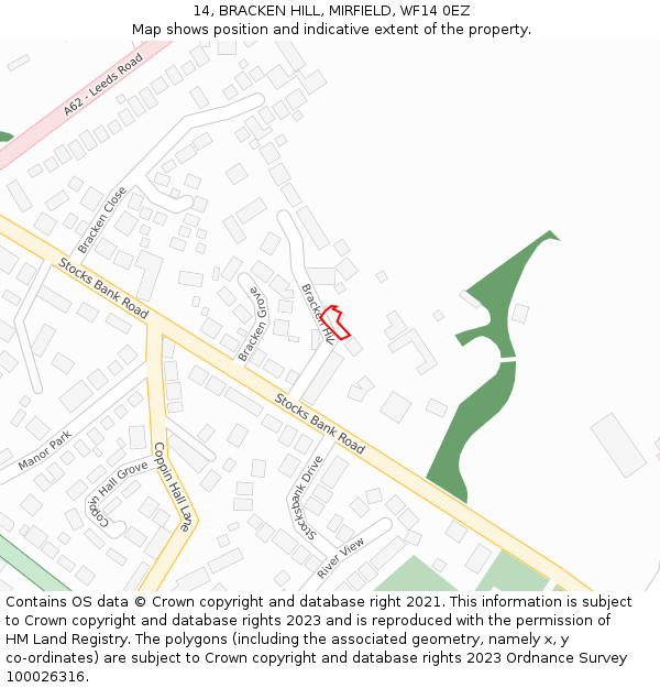14, BRACKEN HILL, MIRFIELD, WF14 0EZ: Location map and indicative extent of plot