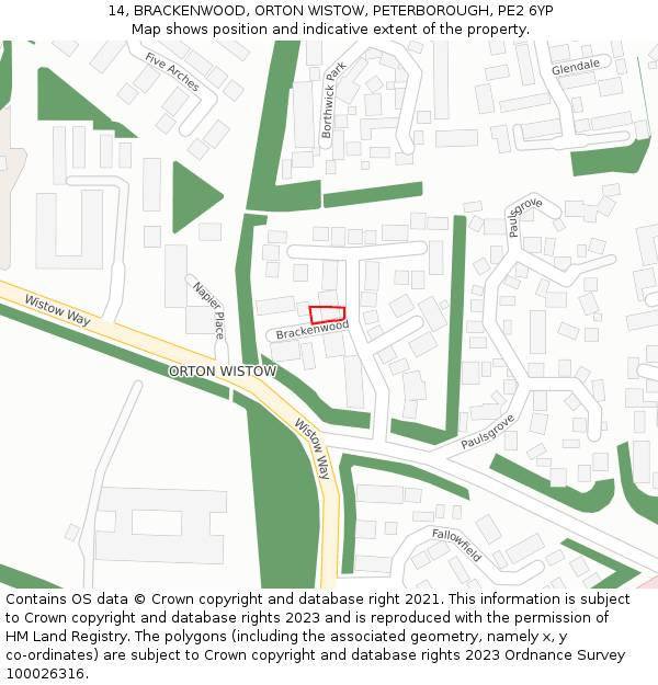 14, BRACKENWOOD, ORTON WISTOW, PETERBOROUGH, PE2 6YP: Location map and indicative extent of plot