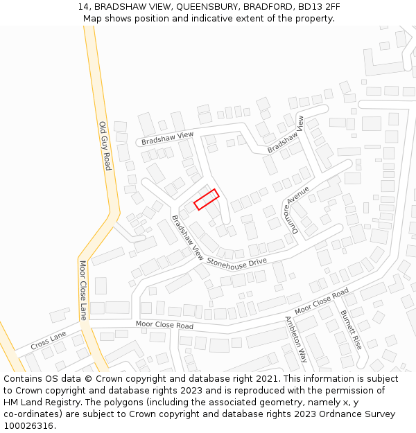 14, BRADSHAW VIEW, QUEENSBURY, BRADFORD, BD13 2FF: Location map and indicative extent of plot