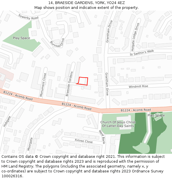 14, BRAESIDE GARDENS, YORK, YO24 4EZ: Location map and indicative extent of plot