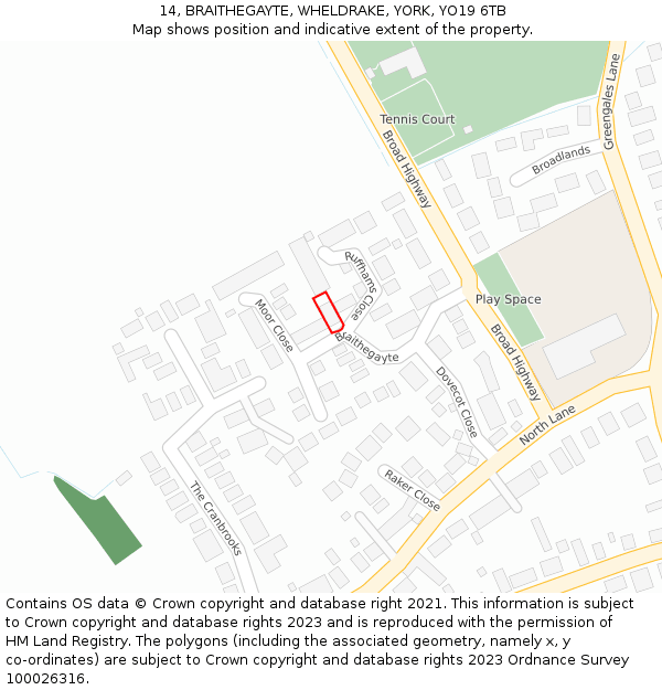 14, BRAITHEGAYTE, WHELDRAKE, YORK, YO19 6TB: Location map and indicative extent of plot