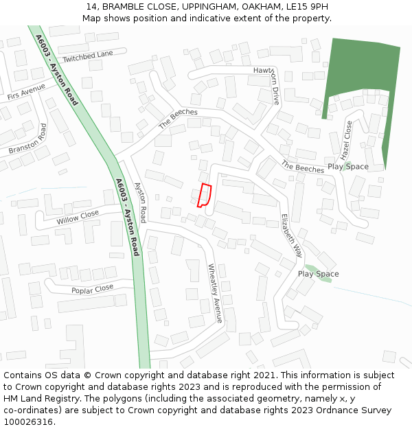 14, BRAMBLE CLOSE, UPPINGHAM, OAKHAM, LE15 9PH: Location map and indicative extent of plot