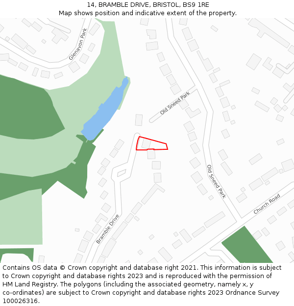 14, BRAMBLE DRIVE, BRISTOL, BS9 1RE: Location map and indicative extent of plot