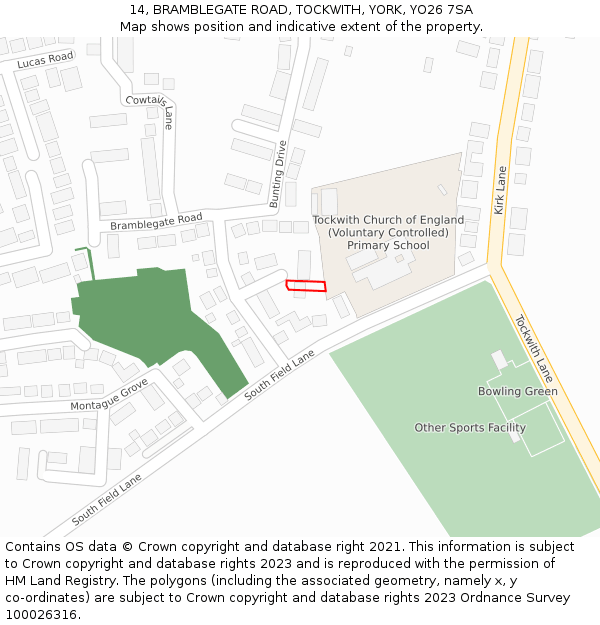 14, BRAMBLEGATE ROAD, TOCKWITH, YORK, YO26 7SA: Location map and indicative extent of plot