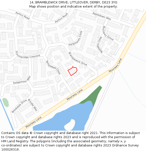 14, BRAMBLEWICK DRIVE, LITTLEOVER, DERBY, DE23 3YG: Location map and indicative extent of plot