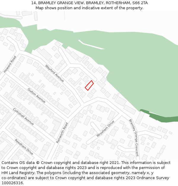 14, BRAMLEY GRANGE VIEW, BRAMLEY, ROTHERHAM, S66 2TA: Location map and indicative extent of plot