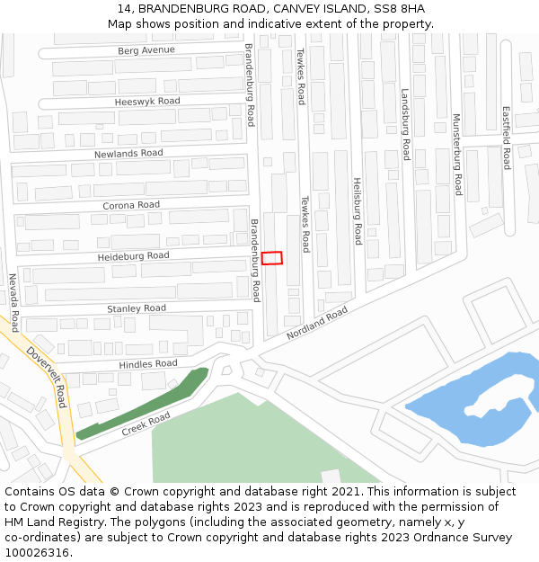 14, BRANDENBURG ROAD, CANVEY ISLAND, SS8 8HA: Location map and indicative extent of plot