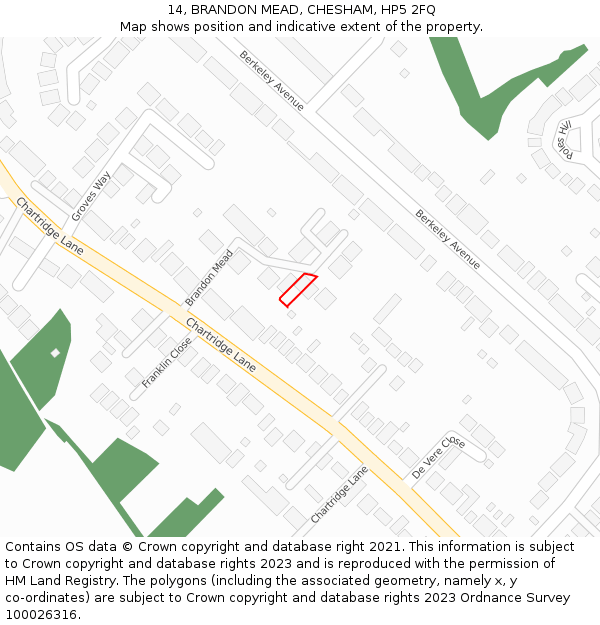 14, BRANDON MEAD, CHESHAM, HP5 2FQ: Location map and indicative extent of plot
