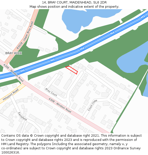 14, BRAY COURT, MAIDENHEAD, SL6 2DR: Location map and indicative extent of plot