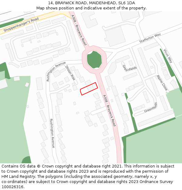 14, BRAYWICK ROAD, MAIDENHEAD, SL6 1DA: Location map and indicative extent of plot