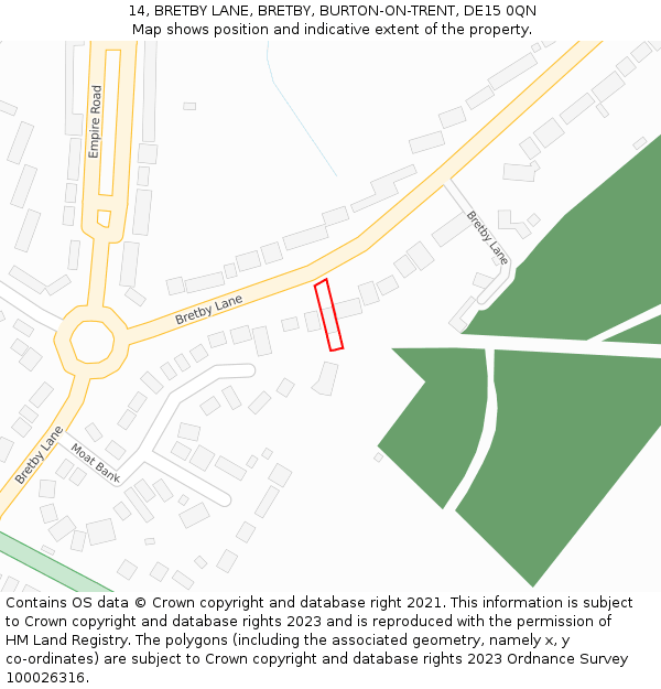 14, BRETBY LANE, BRETBY, BURTON-ON-TRENT, DE15 0QN: Location map and indicative extent of plot