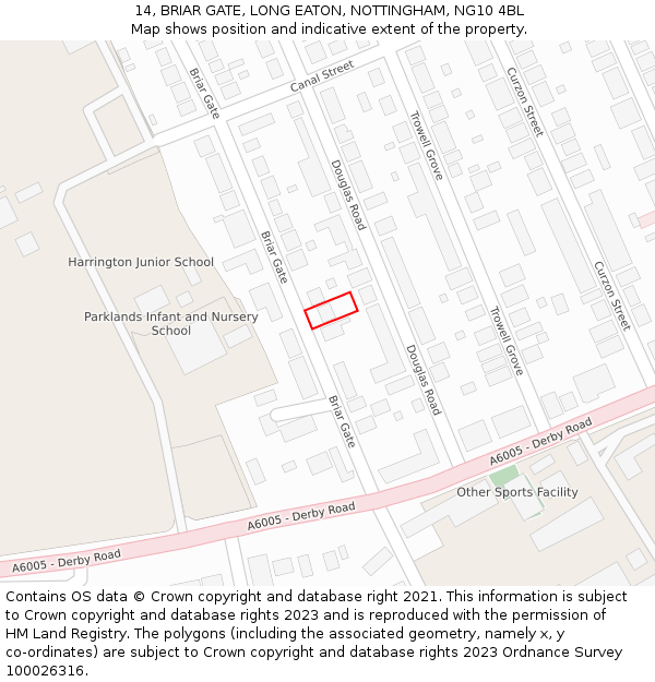 14, BRIAR GATE, LONG EATON, NOTTINGHAM, NG10 4BL: Location map and indicative extent of plot