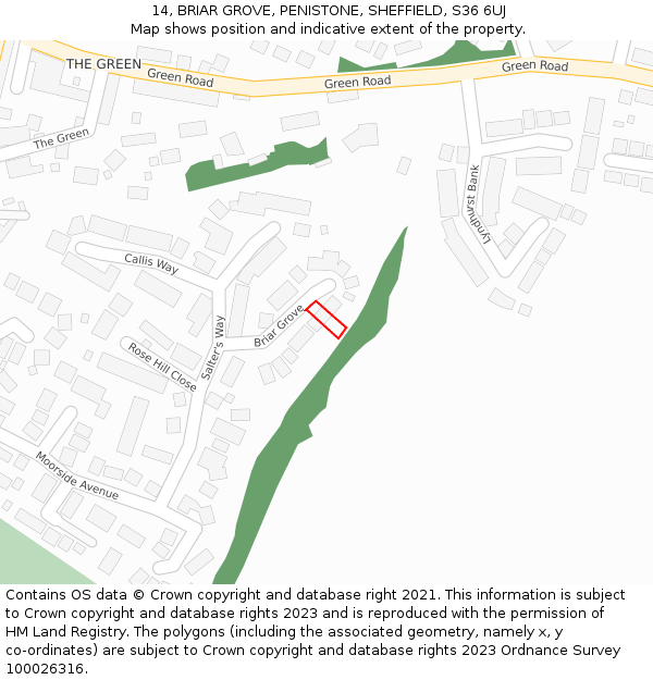 14, BRIAR GROVE, PENISTONE, SHEFFIELD, S36 6UJ: Location map and indicative extent of plot
