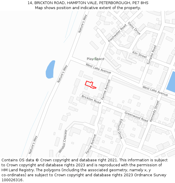 14, BRICKTON ROAD, HAMPTON VALE, PETERBOROUGH, PE7 8HS: Location map and indicative extent of plot