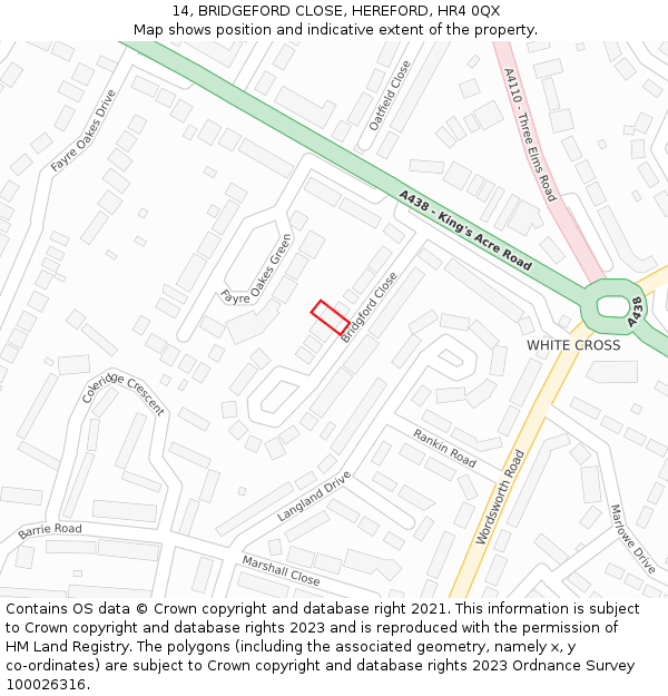 14, BRIDGEFORD CLOSE, HEREFORD, HR4 0QX: Location map and indicative extent of plot