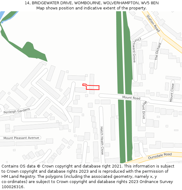 14, BRIDGEWATER DRIVE, WOMBOURNE, WOLVERHAMPTON, WV5 8EN: Location map and indicative extent of plot