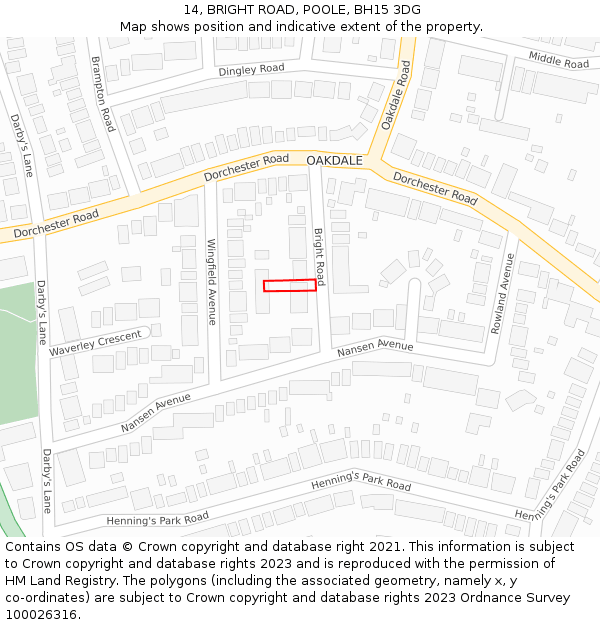 14, BRIGHT ROAD, POOLE, BH15 3DG: Location map and indicative extent of plot