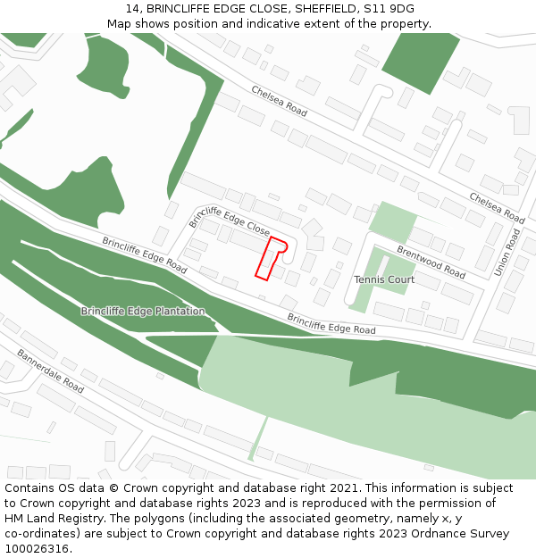 14, BRINCLIFFE EDGE CLOSE, SHEFFIELD, S11 9DG: Location map and indicative extent of plot