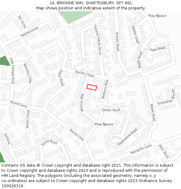 14, BRIONNE WAY, SHAFTESBURY, SP7 8SL: Location map and indicative extent of plot