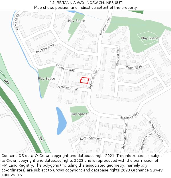 14, BRITANNIA WAY, NORWICH, NR5 0UT: Location map and indicative extent of plot