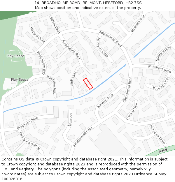 14, BROADHOLME ROAD, BELMONT, HEREFORD, HR2 7SS: Location map and indicative extent of plot