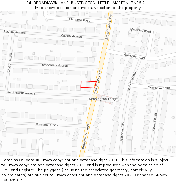 14, BROADMARK LANE, RUSTINGTON, LITTLEHAMPTON, BN16 2HH: Location map and indicative extent of plot