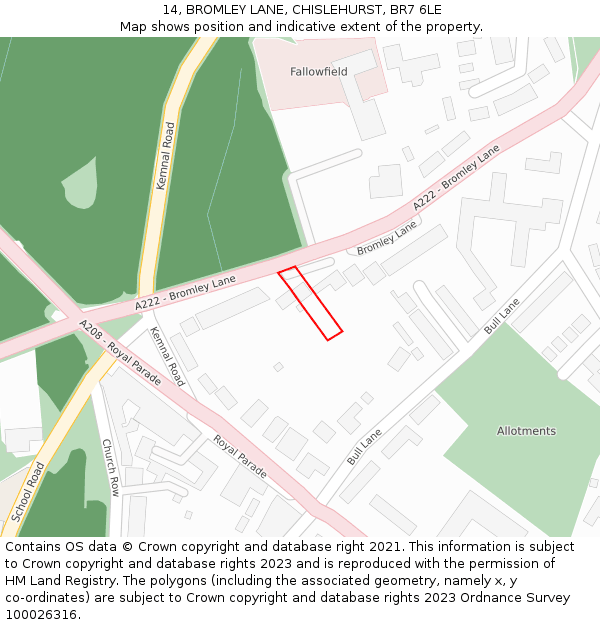 14, BROMLEY LANE, CHISLEHURST, BR7 6LE: Location map and indicative extent of plot
