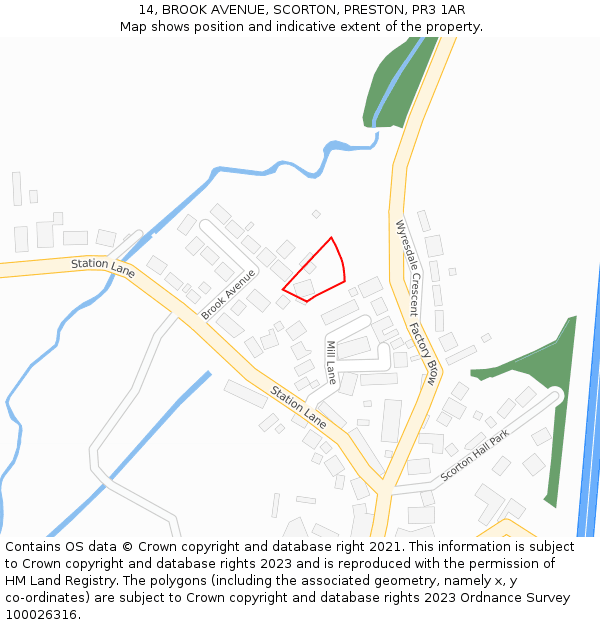 14, BROOK AVENUE, SCORTON, PRESTON, PR3 1AR: Location map and indicative extent of plot