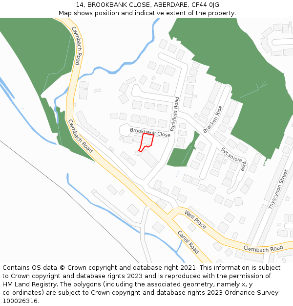 14, BROOKBANK CLOSE, ABERDARE, CF44 0JG: Location map and indicative extent of plot