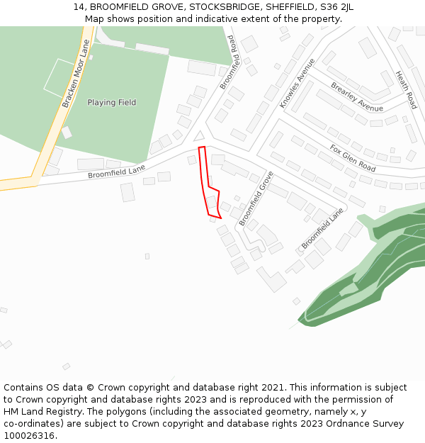 14, BROOMFIELD GROVE, STOCKSBRIDGE, SHEFFIELD, S36 2JL: Location map and indicative extent of plot