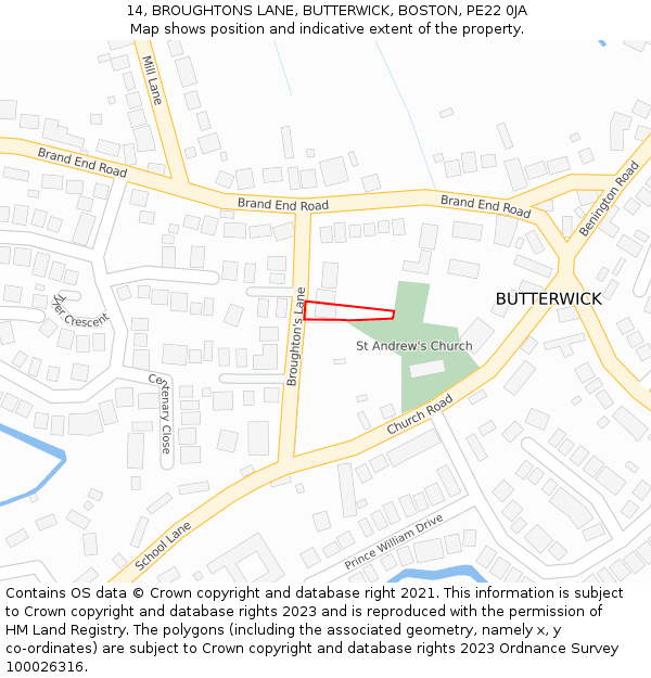 14, BROUGHTONS LANE, BUTTERWICK, BOSTON, PE22 0JA: Location map and indicative extent of plot
