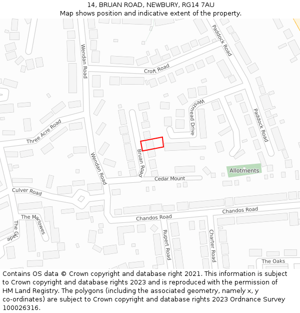 14, BRUAN ROAD, NEWBURY, RG14 7AU: Location map and indicative extent of plot