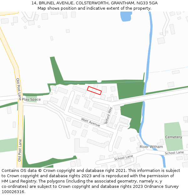 14, BRUNEL AVENUE, COLSTERWORTH, GRANTHAM, NG33 5GA: Location map and indicative extent of plot