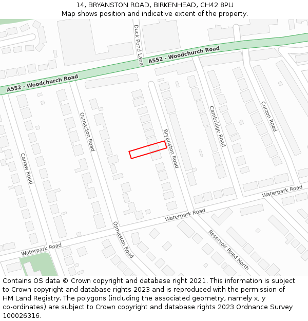 14, BRYANSTON ROAD, BIRKENHEAD, CH42 8PU: Location map and indicative extent of plot