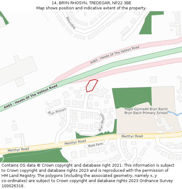 14, BRYN RHOSYN, TREDEGAR, NP22 3BE: Location map and indicative extent of plot