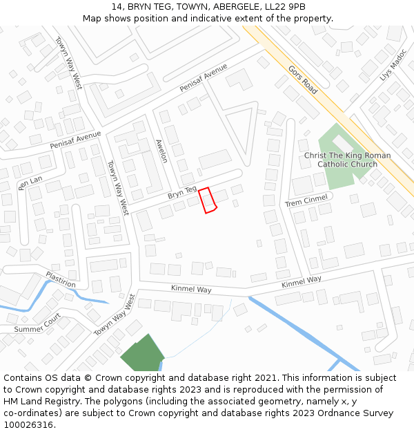 14, BRYN TEG, TOWYN, ABERGELE, LL22 9PB: Location map and indicative extent of plot