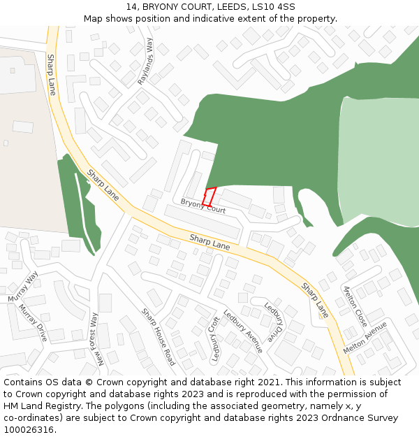 14, BRYONY COURT, LEEDS, LS10 4SS: Location map and indicative extent of plot
