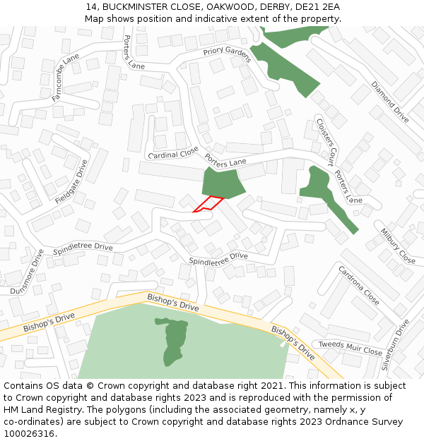 14, BUCKMINSTER CLOSE, OAKWOOD, DERBY, DE21 2EA: Location map and indicative extent of plot