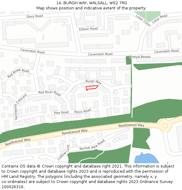 14, BURGH WAY, WALSALL, WS2 7RG: Location map and indicative extent of plot
