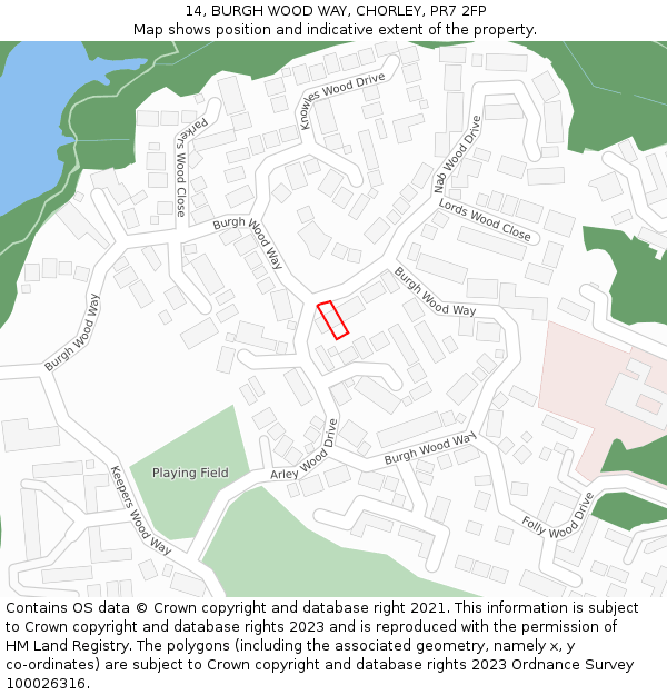 14, BURGH WOOD WAY, CHORLEY, PR7 2FP: Location map and indicative extent of plot