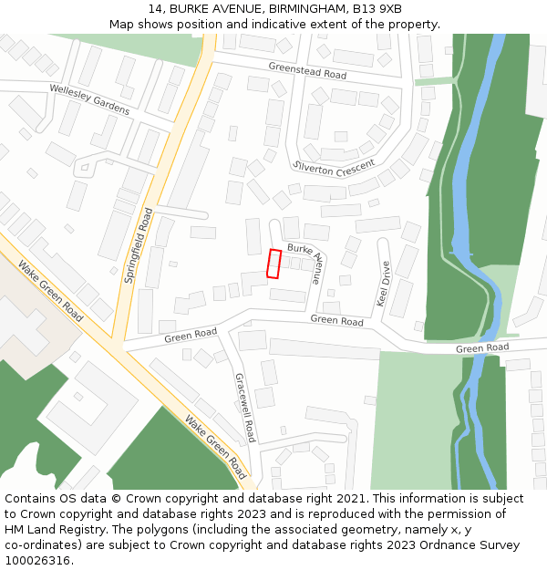14, BURKE AVENUE, BIRMINGHAM, B13 9XB: Location map and indicative extent of plot