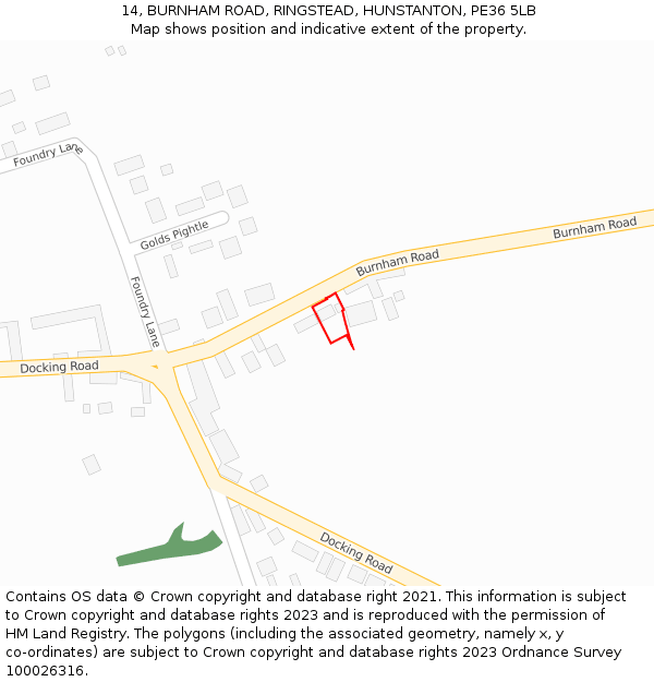 14, BURNHAM ROAD, RINGSTEAD, HUNSTANTON, PE36 5LB: Location map and indicative extent of plot