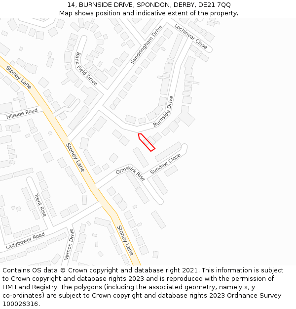 14, BURNSIDE DRIVE, SPONDON, DERBY, DE21 7QQ: Location map and indicative extent of plot