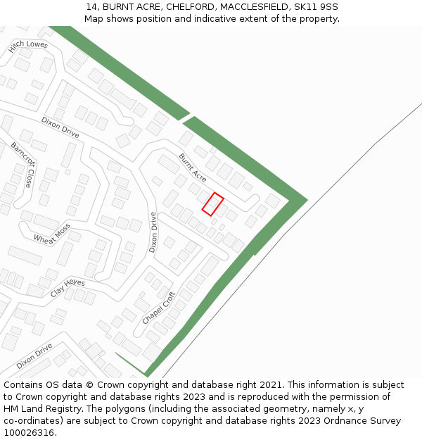14, BURNT ACRE, CHELFORD, MACCLESFIELD, SK11 9SS: Location map and indicative extent of plot