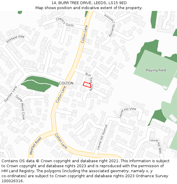 14, BURR TREE DRIVE, LEEDS, LS15 9ED: Location map and indicative extent of plot