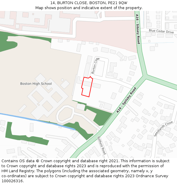 14, BURTON CLOSE, BOSTON, PE21 9QW: Location map and indicative extent of plot